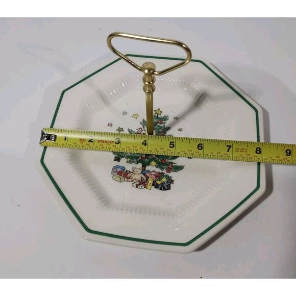 Nikko Happy Holiday Porcelain 2 Tier Octagon Serving Tray w/ Post Gold Handle - Picture 4 of 13